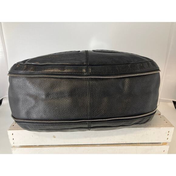 BRIGHTON LARGE BLACK LEATHER, ANIMAL PRINT TRIM SHOULDER BAG - Picture 12 of 16